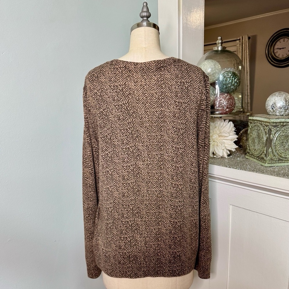 Talbots Herringbone Angora Cardigan Sweater Brown Tan Size XL - Picture 5 of 9